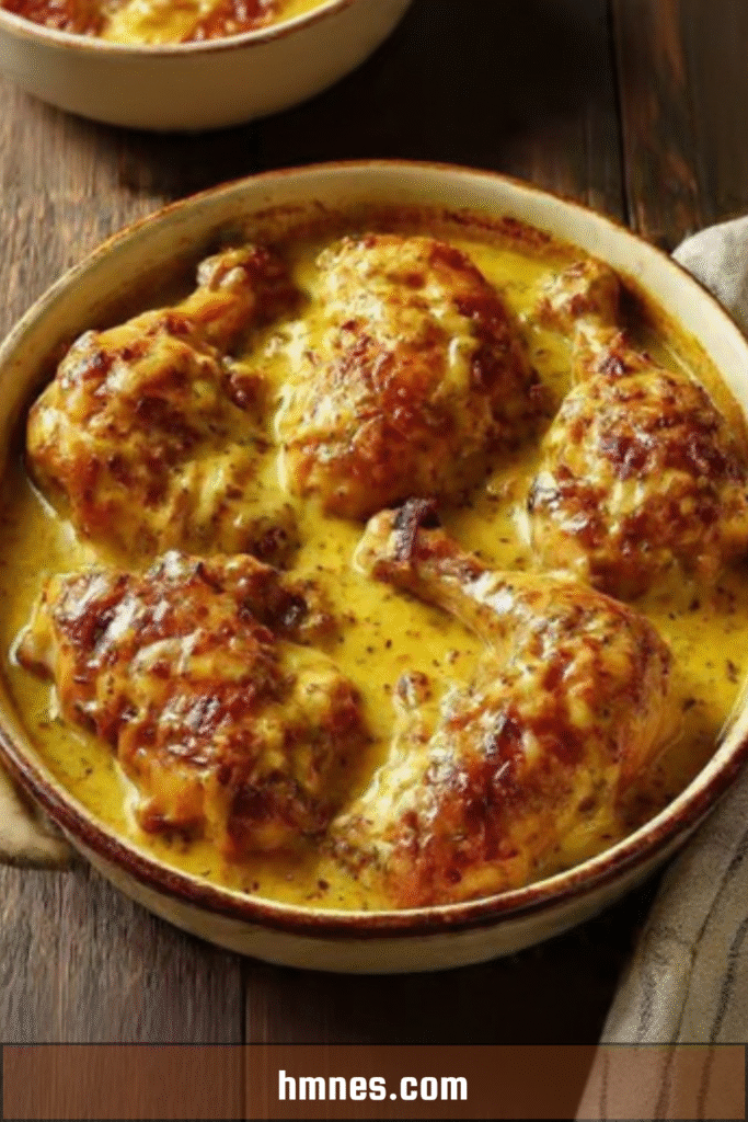 poulet mijoté moutarde ancienne sauce cremeuse oignons fondant