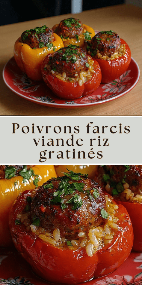 poivrons farcis viande riz sauce tomate gratinés
