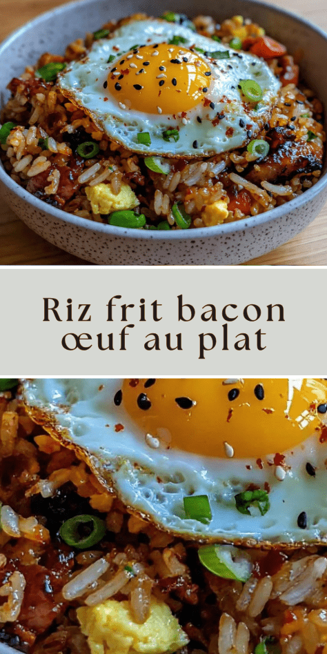 riz frit bacon oeuf au plat croustillant asiatique