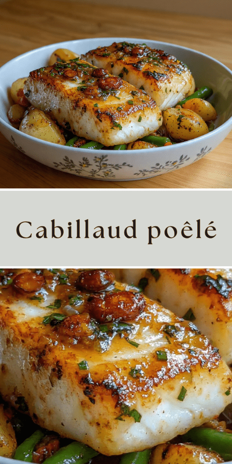 Cabillaud poêlé legumes rotis sauce ail persil