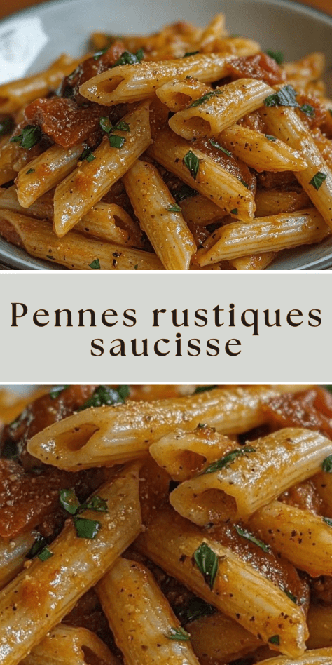 pennes saucisse tomate sauce rustique parmesan