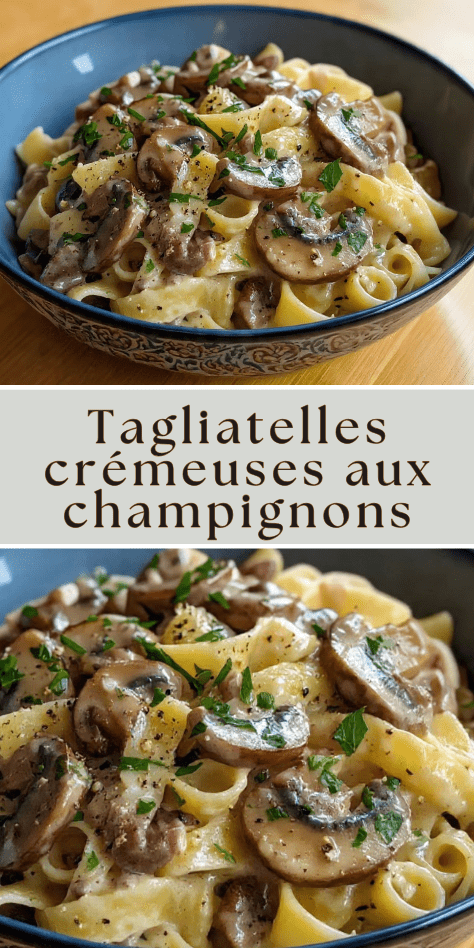 Tagliatelles crémeuses aux champignons parmesan persil
