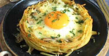 nid pommes de terre champignons oeuf fromage croustillant four