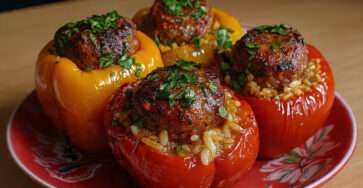 poivrons farcis viande riz sauce tomate gratinés