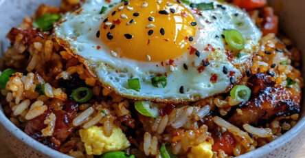 riz frit bacon oeuf au plat croustillant asiatique