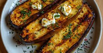 aubergines rôties fromage herbes fondantes four