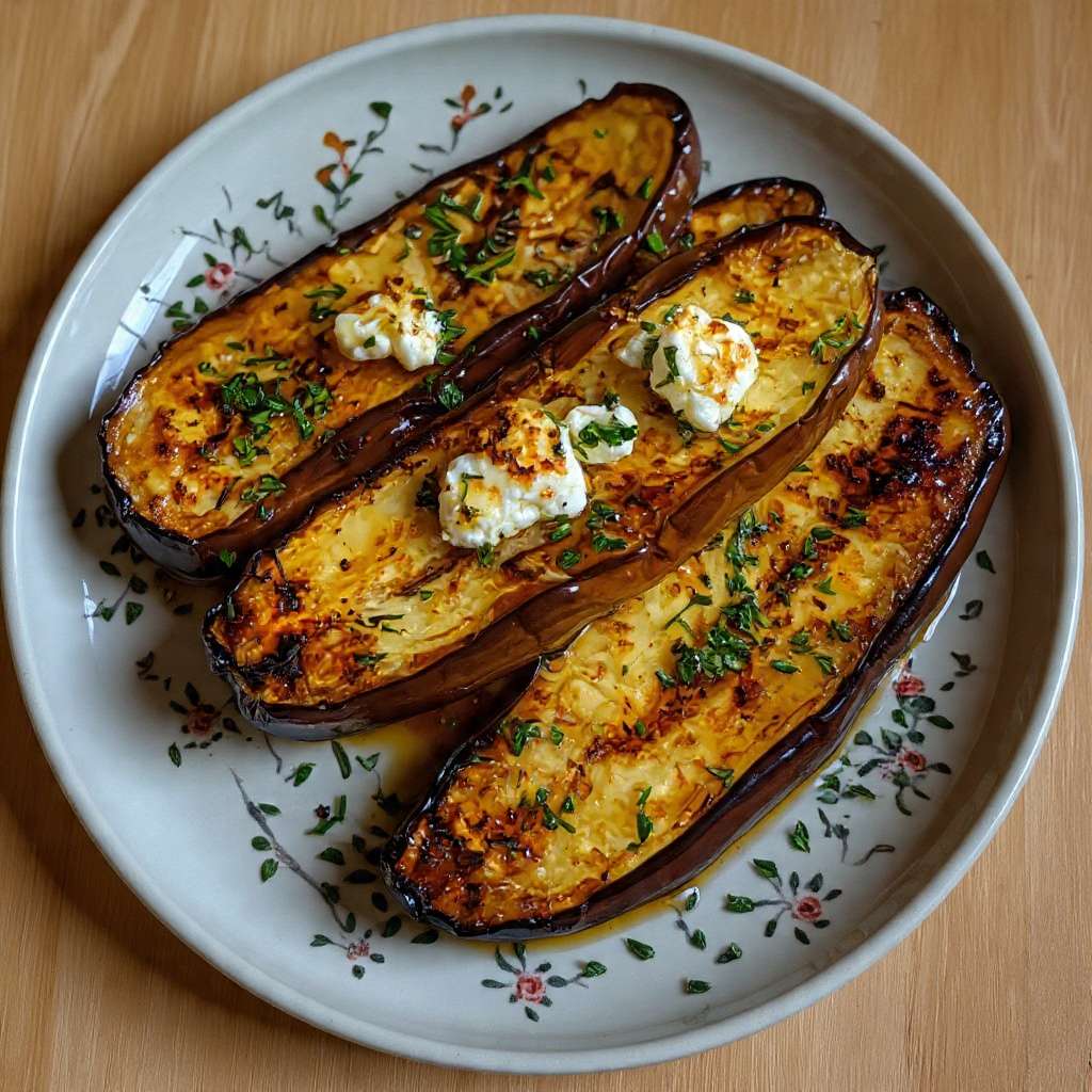 aubergines rôties fromage herbes fondantes four