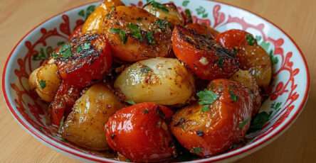tomates cerises rôties oignons confits ail herbes