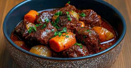 Bœuf mijoté carottes oignons sauce fondante