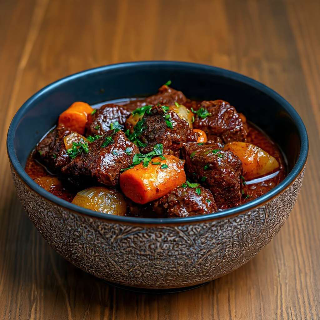 Bœuf mijoté carottes oignons sauce fondante