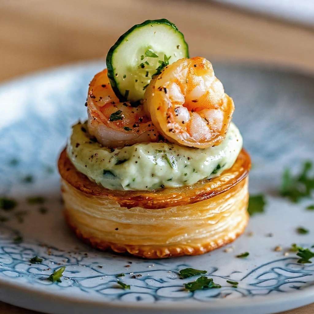 Vol-au-vent crevettes avocat concombre entree fraiche
