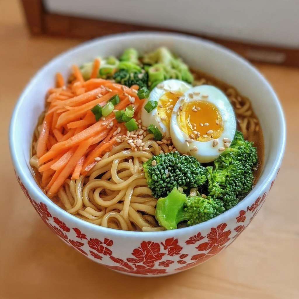 ramen œufs mollet legumes croquants bol japonais