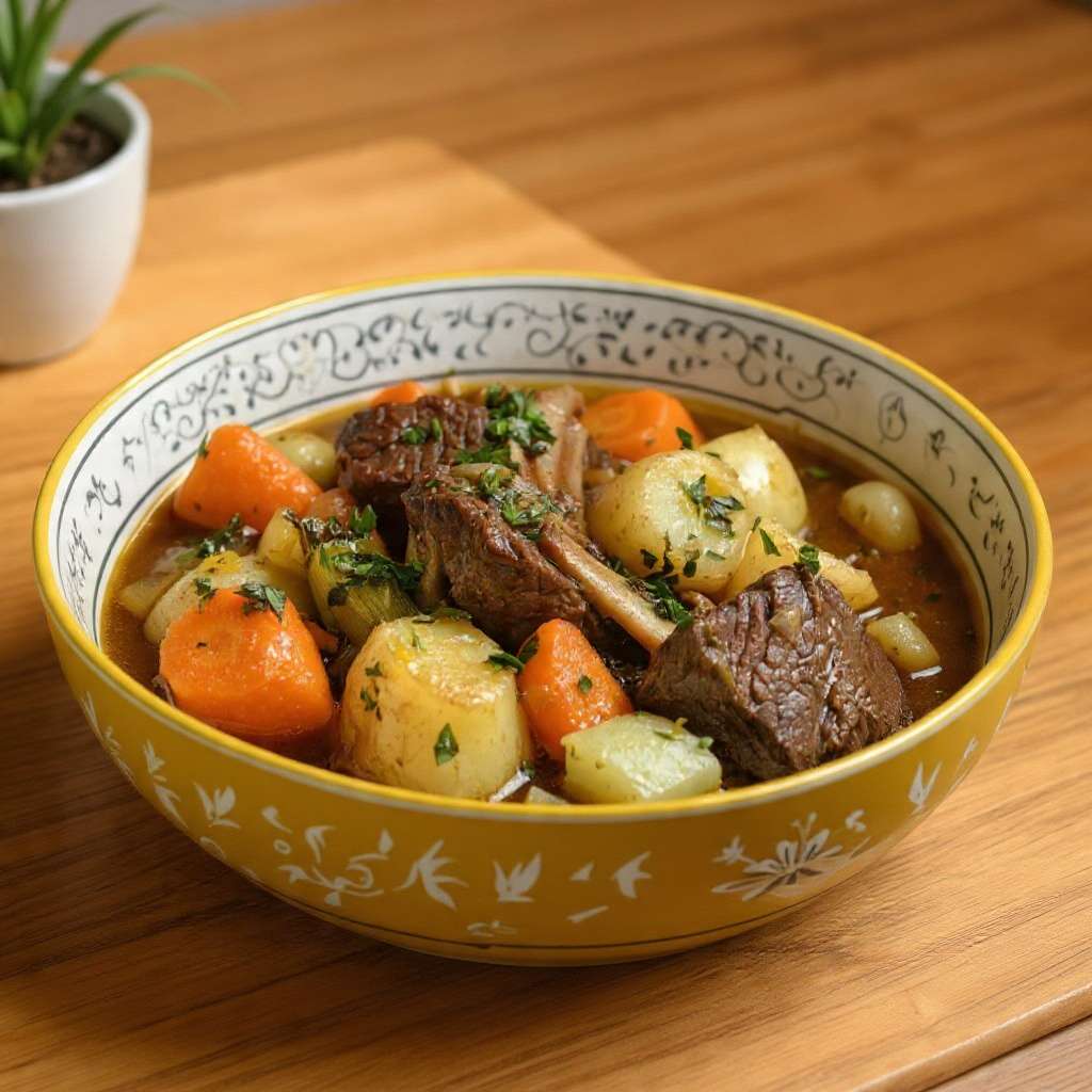 Pot-au-feu de bœuf traditionnel legumes bouillon maison