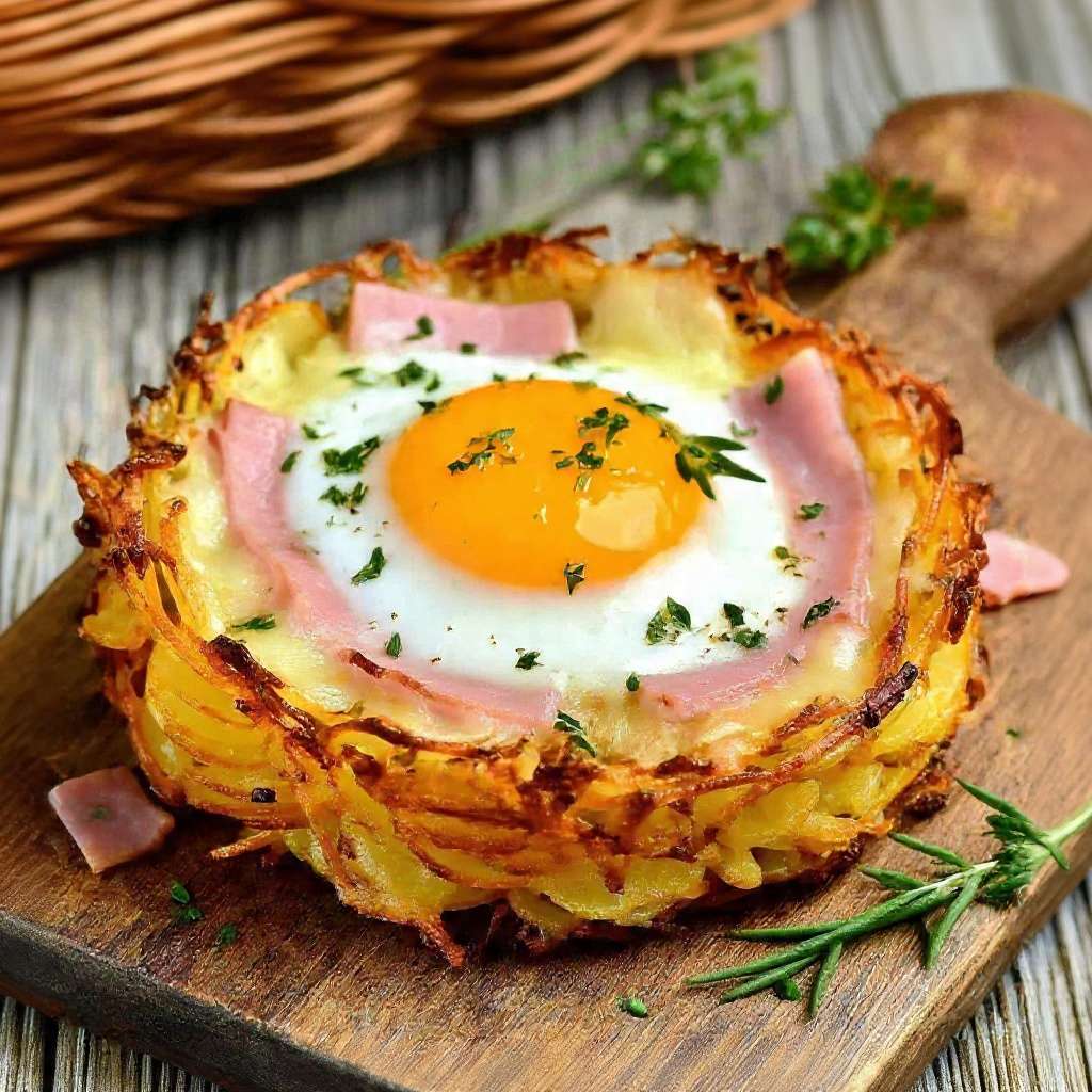 nid pommes de terre raclette croustillant oeuf fromage fondant four