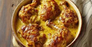 poulet mijoté moutarde ancienne sauce cremeuse oignons fondant
