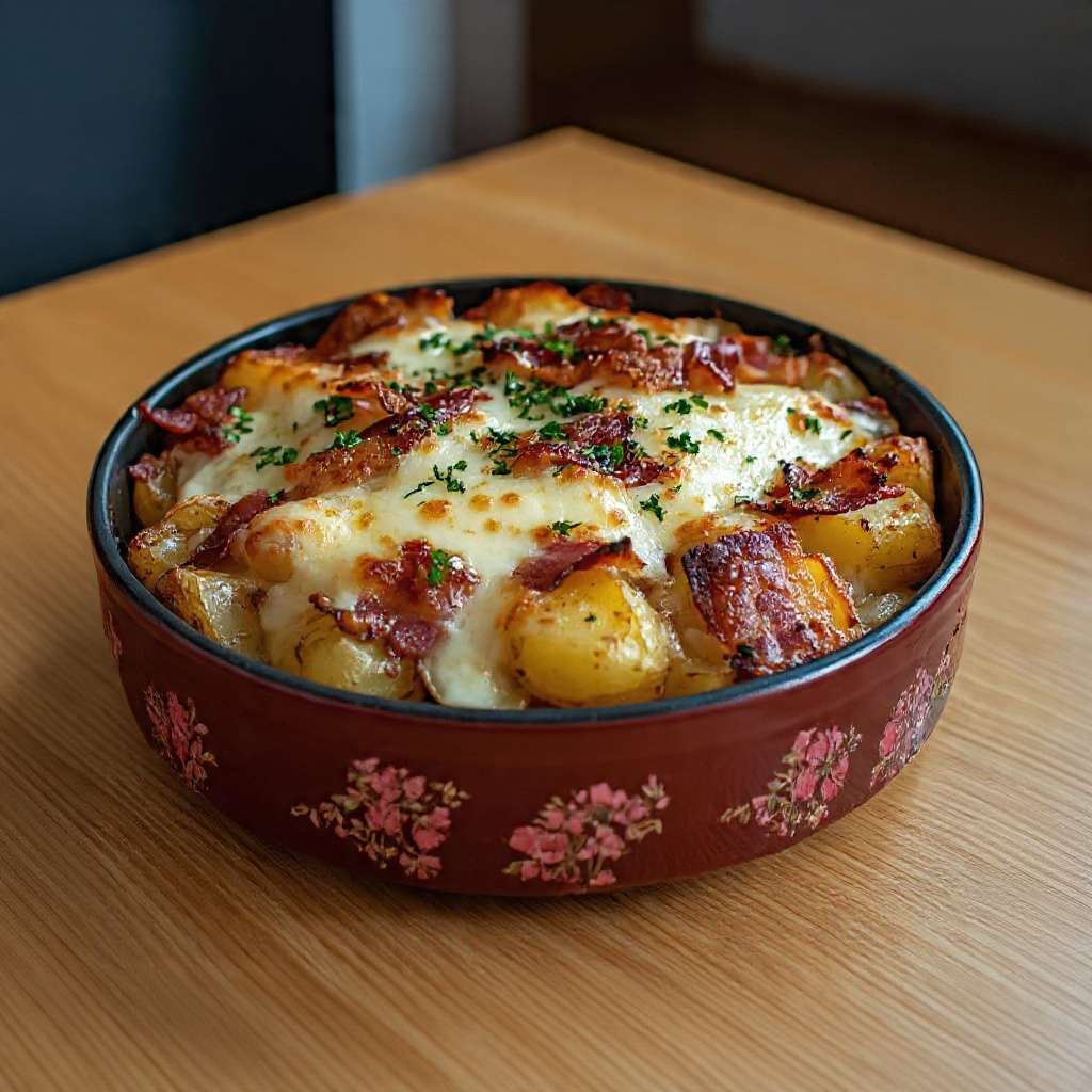 gratin campagnard pommes terre lardons fromage fondant gratine maison