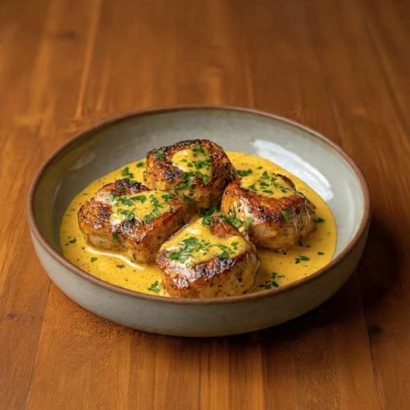 lapin à la moutarde ancienne sauce cremeuse persil fondant