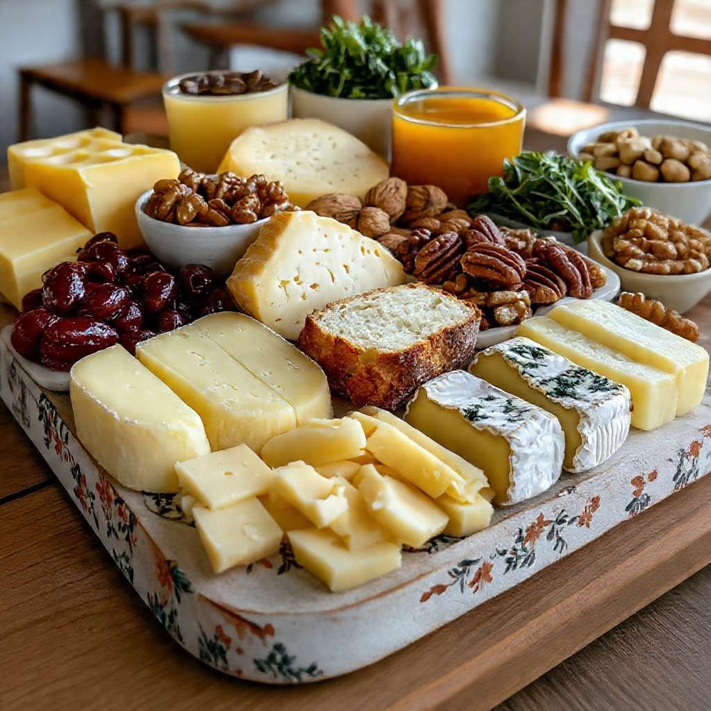 Plateau rustique fromages noix miel pain cerises gourmand apéritif