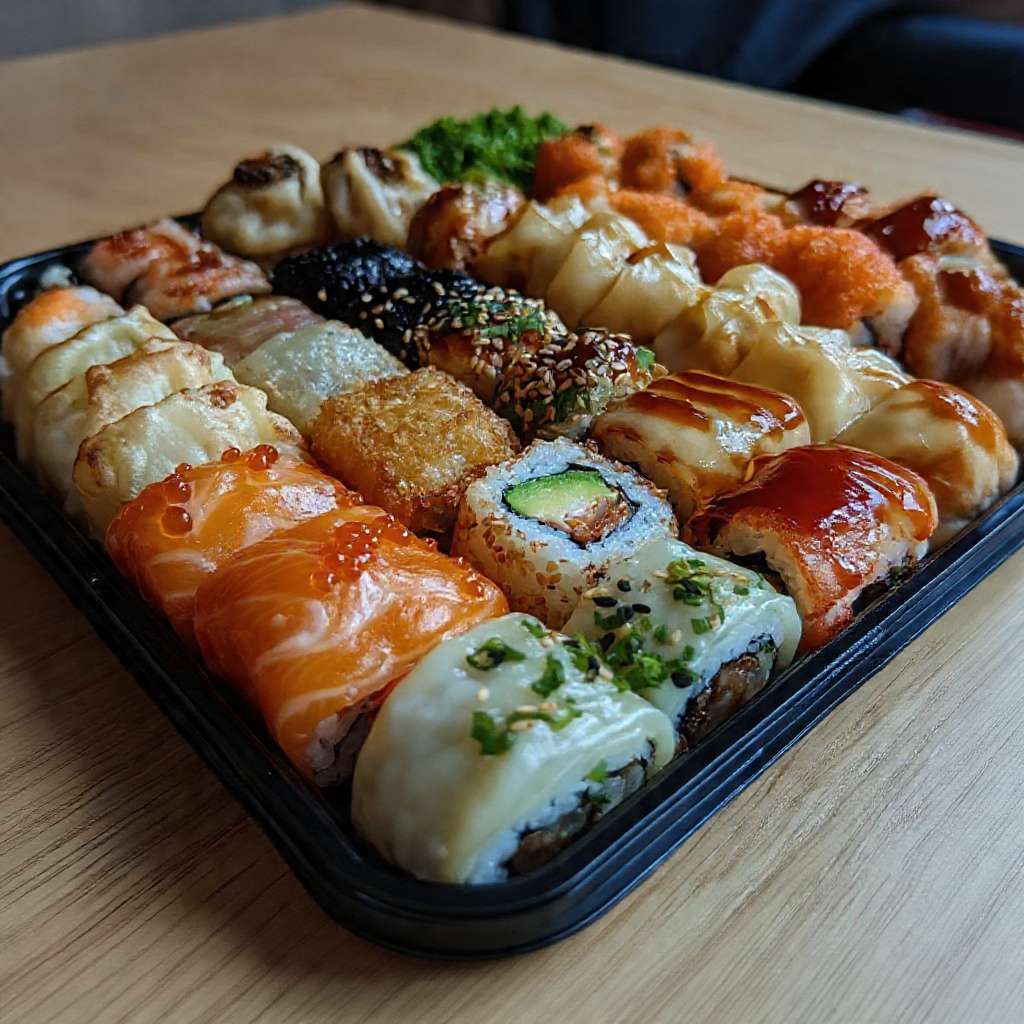 plateau sushi maison makis sashimi tempura gyoza japonais