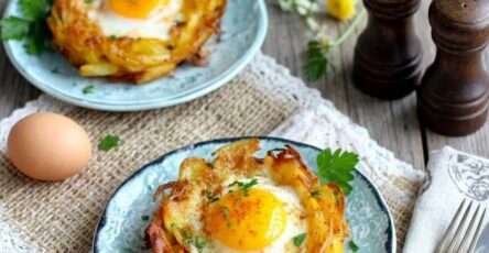 nid pommes de terre epices douces oeuf coulant croustillant poele