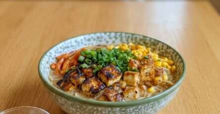 ramen tofu grillé lait coco bouillon legumes nouilles
