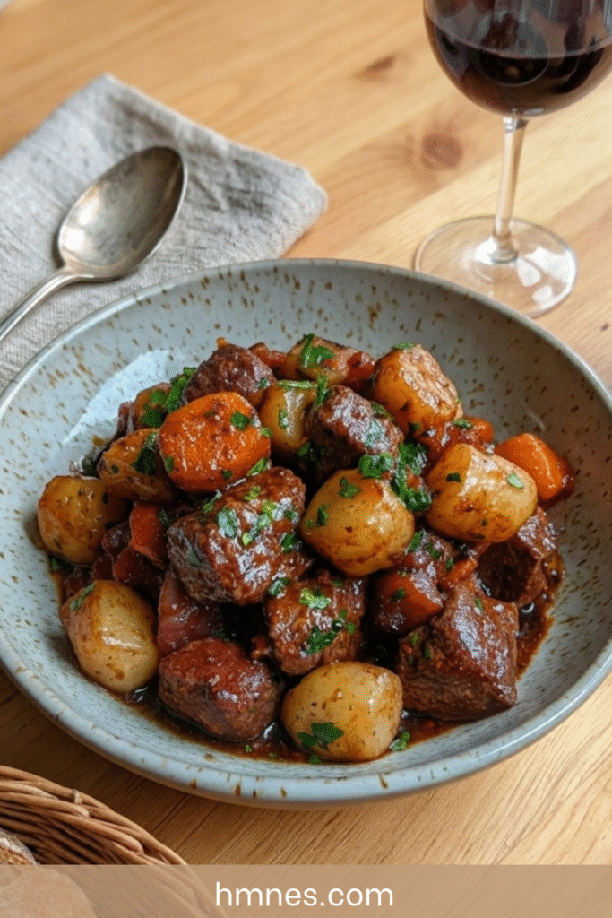 Paleron mijoté sauce brune pommes de terre carottes fondantes