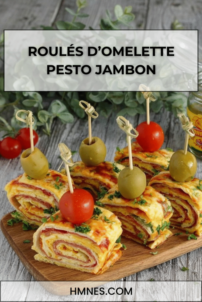 Roulés d’omelette pesto jambon fromage aperitif