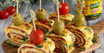 Roulés d’omelette pesto jambon fromage aperitif