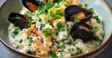risotto fruits de mer cremeux moules crevettes maison