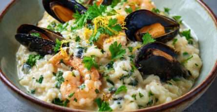 risotto fruits de mer cremeux moules crevettes maison