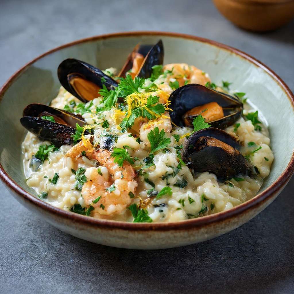 risotto fruits de mer cremeux moules crevettes maison