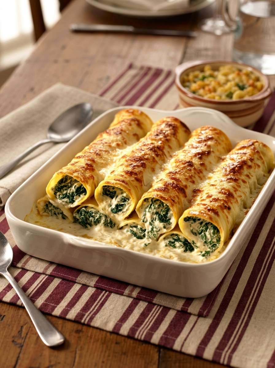 cannellonis ricotta épinards gratines sauce bechamel fromage dore