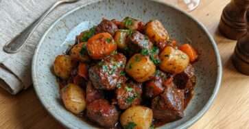 Paleron mijoté sauce brune pommes de terre carottes fondantes
