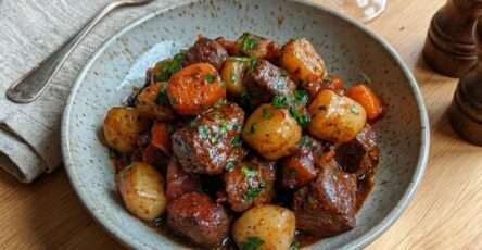 Paleron mijoté sauce brune pommes de terre carottes fondantes