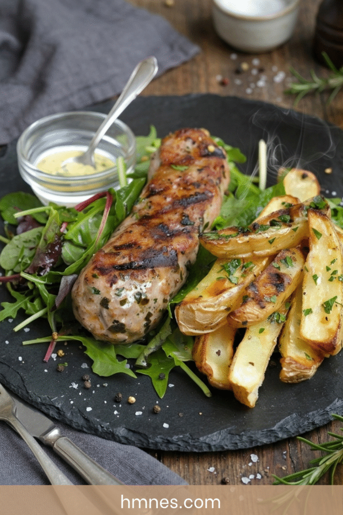 Andouillette au vin blanc crémeuse aux échalotes servie avec sauce à la crème et pain frais