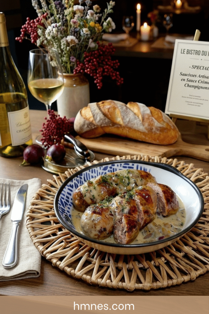 Andouillette grillée à la moutarde avec sauce crémeuse, persil frais et pommes de terre sautées maison