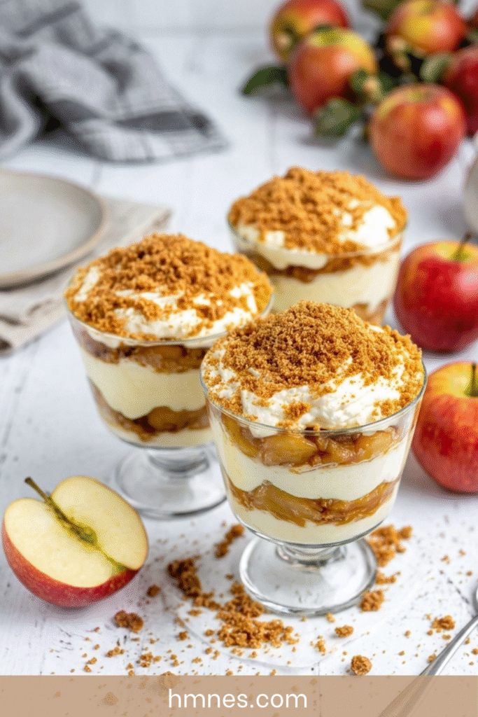 Verrine pomme mascarpone avec pommes caramélisées, crème onctueuse et spéculoos émiettés