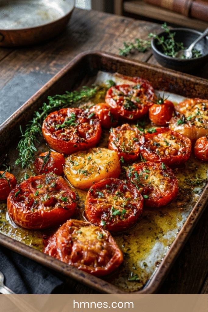 Tomates rôties au four fondantes avec ail, huile d’olive et herbes de Provence