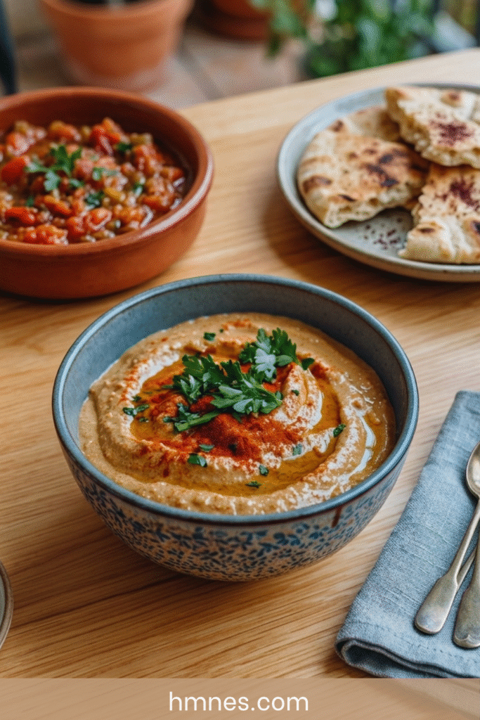 houmous crémeux maison paprika huile olive persil