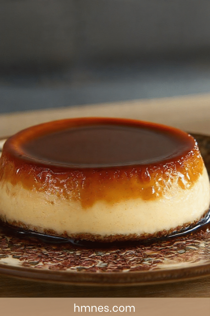 Flan caramel maison ultra fondant nappé de caramel ambré dans une assiette
