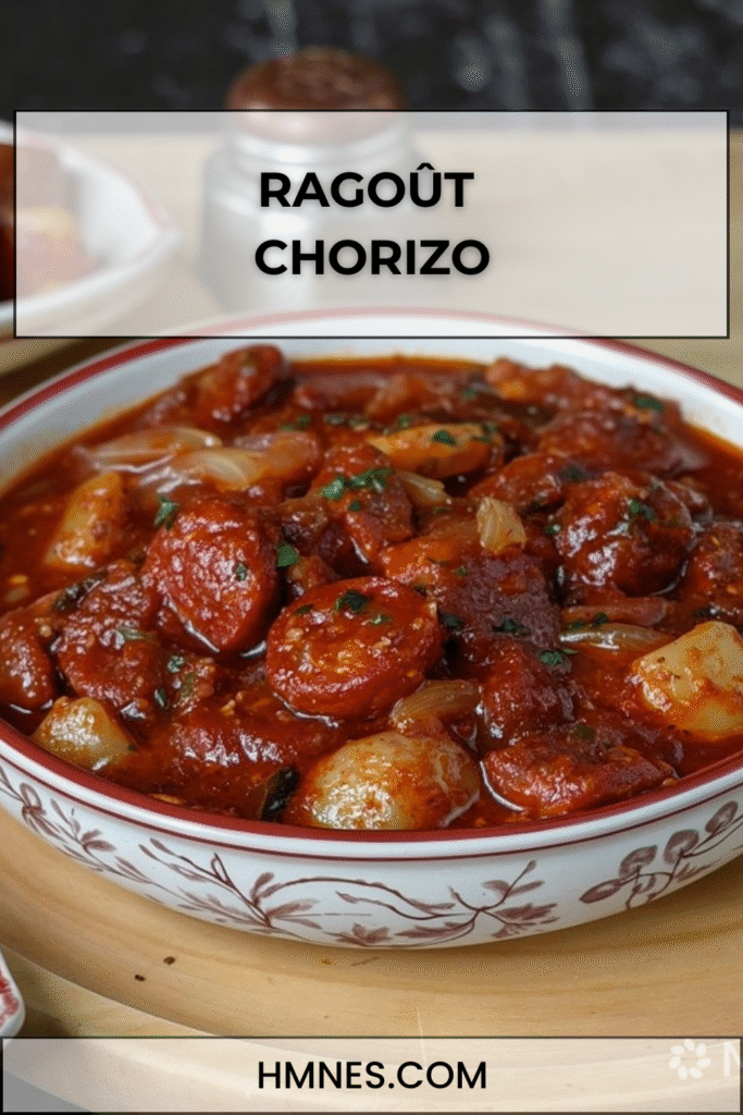 Ragoût chorizo pommes de terre tomate mijoté en cocotte avec sauce épaisse et persil frais