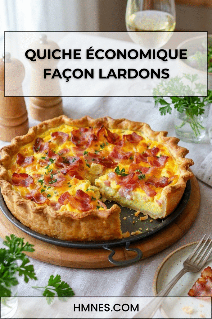 Quiche économique façon lardons dorée au four avec pâte brisée et appareil léger au lait
