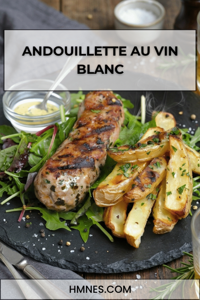 Andouillette au vin blanc crémeuse aux échalotes servie avec sauce à la crème et pain frais