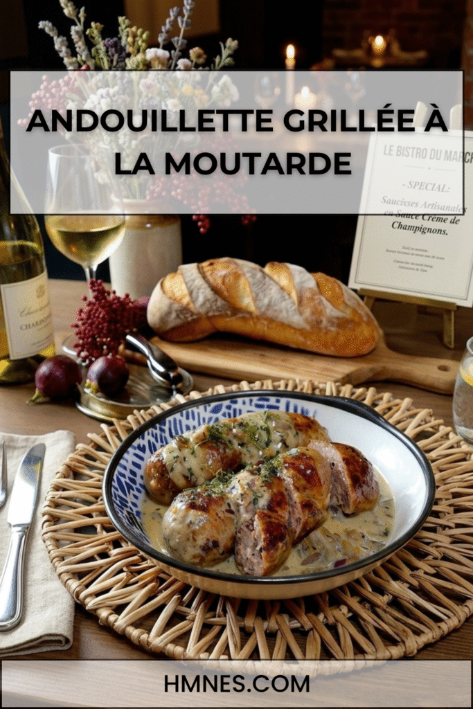 Andouillette grillée à la moutarde avec sauce crémeuse, persil frais et pommes de terre sautées maison