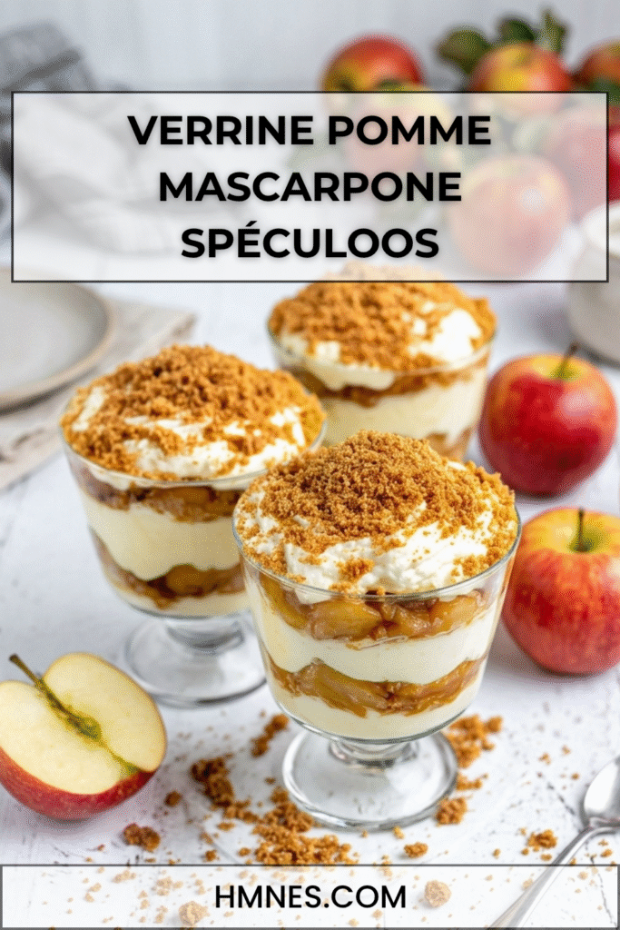 Verrine pomme mascarpone avec pommes caramélisées, crème onctueuse et spéculoos émiettés