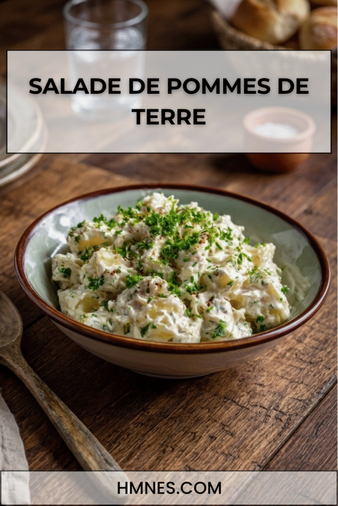 Salade de pommes de terre crémeuse aux herbes avec mayonnaise, crème fraîche, moutarde, persil et ciboulette