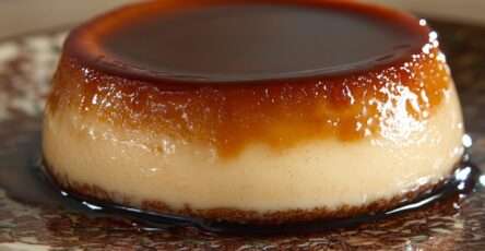 Flan caramel maison ultra fondant nappé de caramel ambré dans une assiette