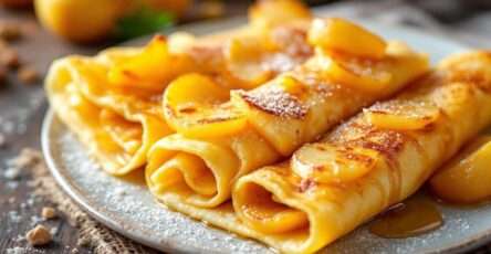 Crêpes aux pommes caramélisées maison avec miel, cannelle et pommes fondantes