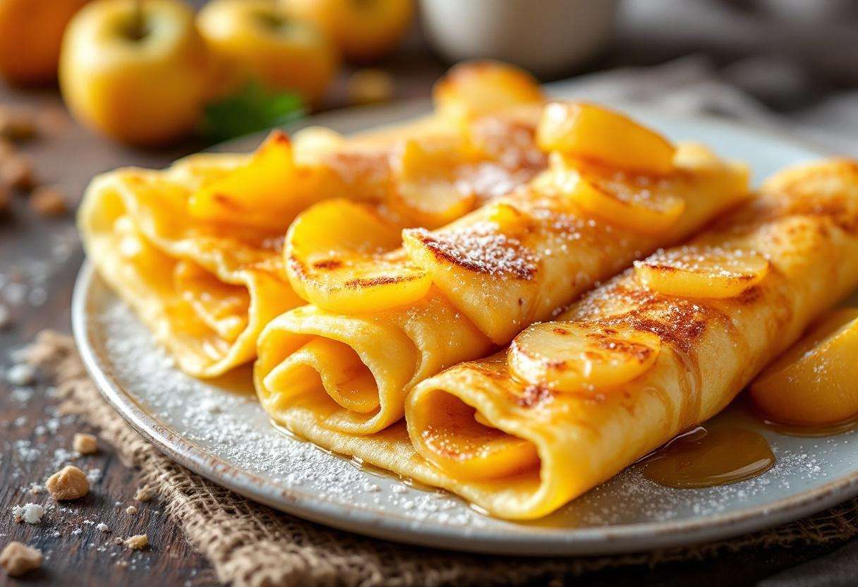 Crêpes aux pommes caramélisées maison avec miel, cannelle et pommes fondantes