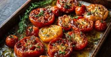 Tomates rôties au four fondantes avec ail, huile d’olive et herbes de Provence